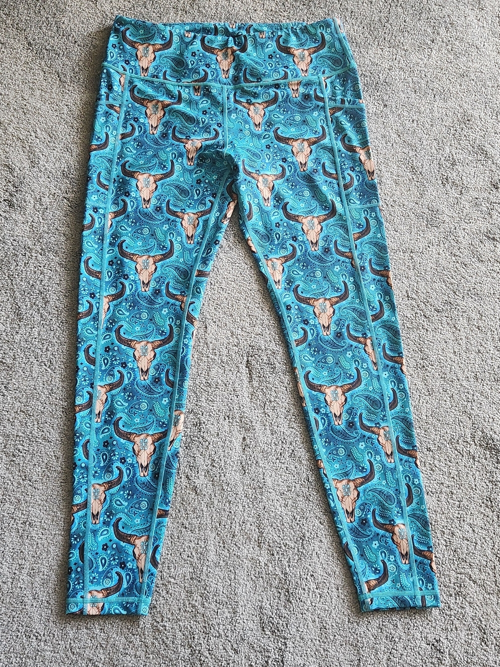 Constantly Varied Gear Turquoise Paisley Cow Skull Leggings